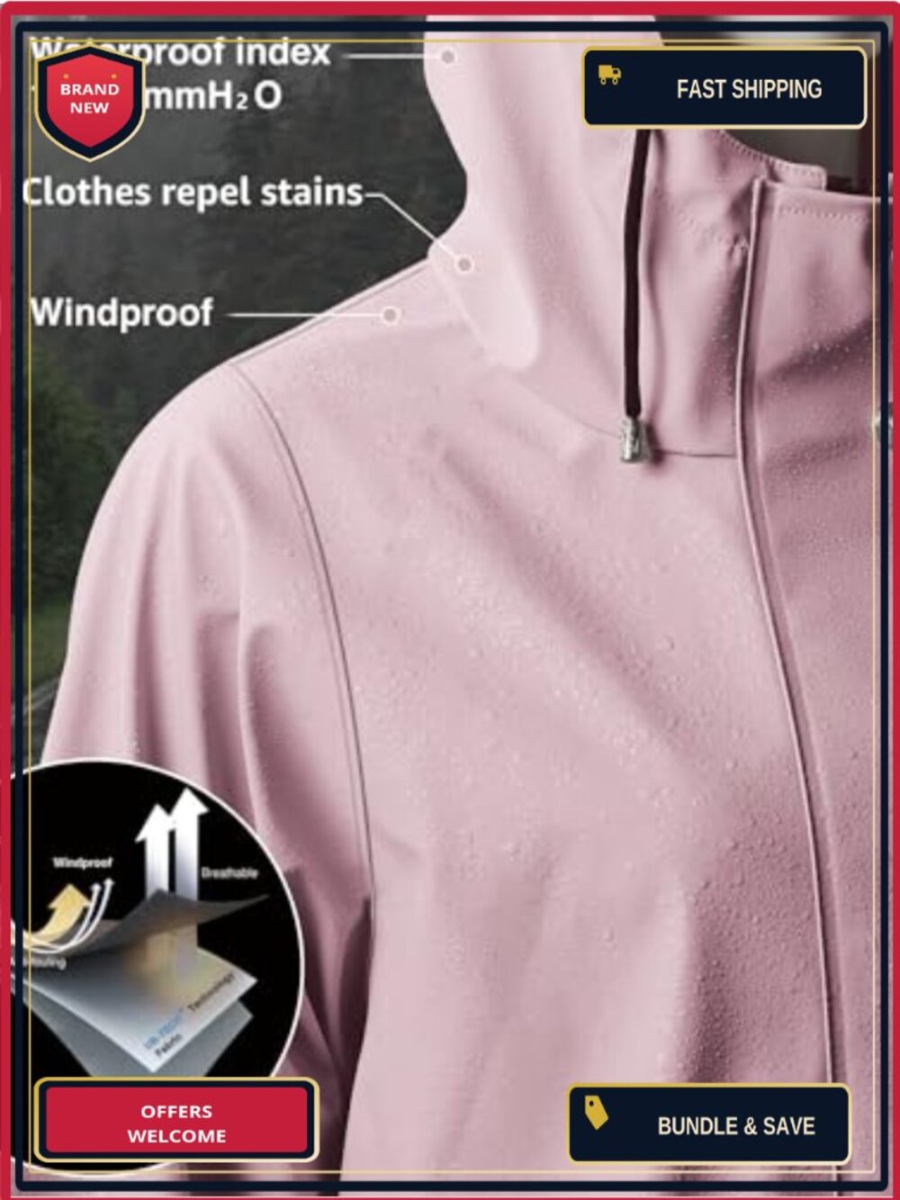 Waterproof Long Raincoat with Hooded Trench Design for Women - Picture 2 of 6